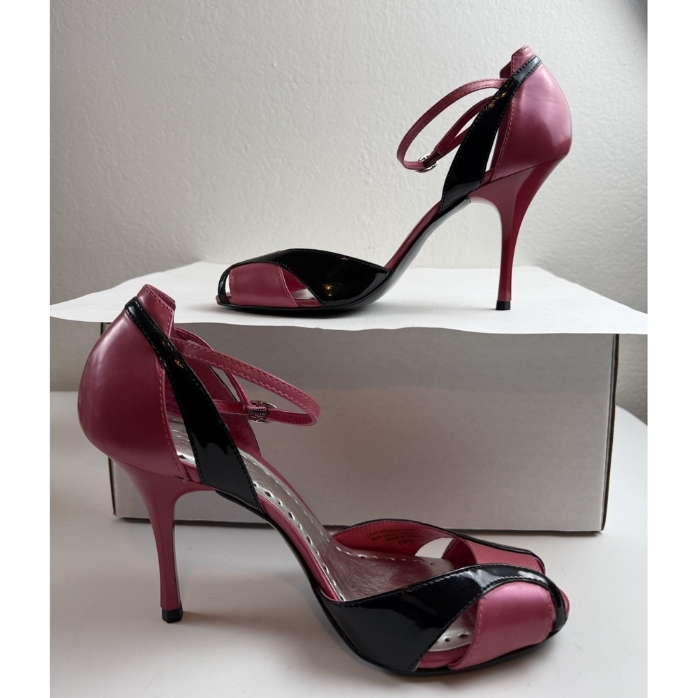 BCBGirls Y2K Iggy Pink Black Patent D'Orsay Pump Heel 8.5 Barbiecore 2000s Bratz